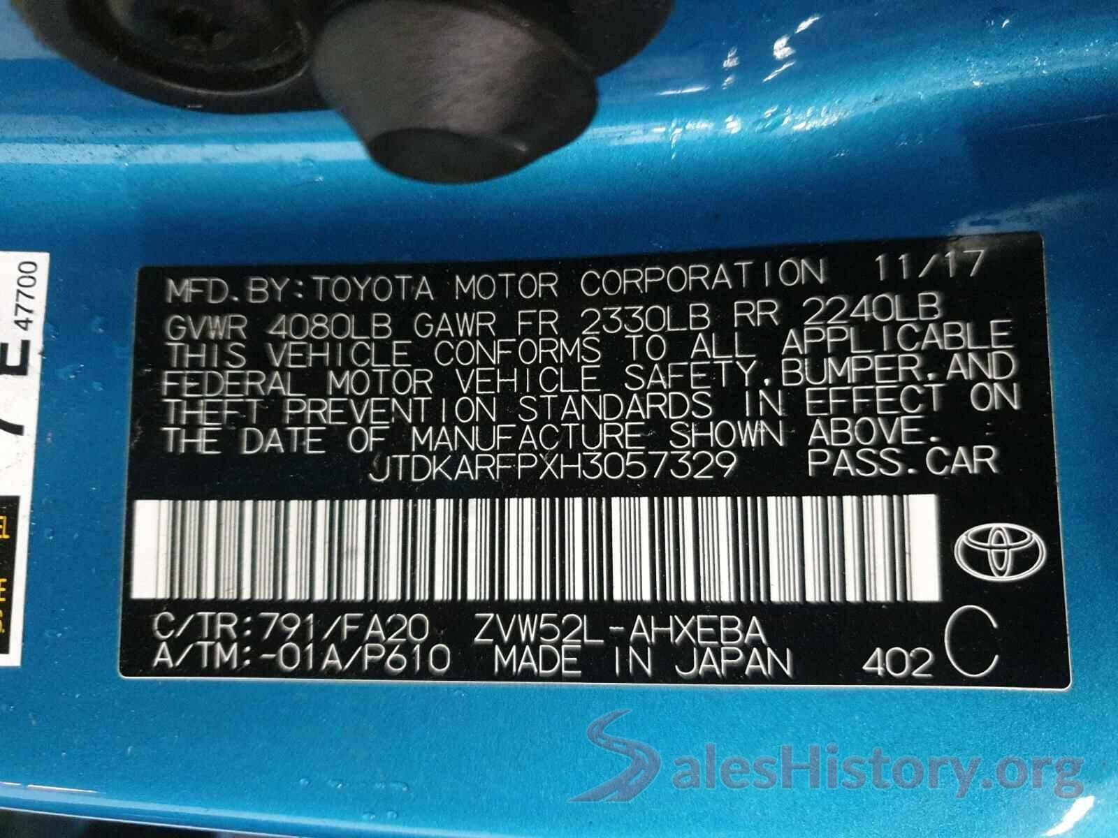 JTDKARFPXH3057329 2017 TOYOTA PRIUS