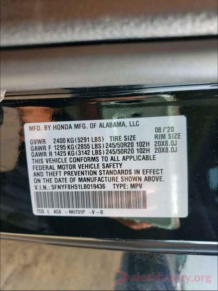 5FNYF8H51LB019436 2020 HONDA PASSPORT