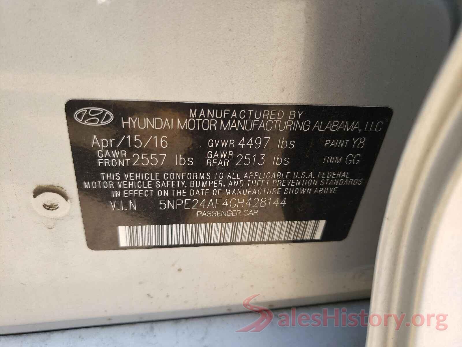 5NPE24AF4GH428144 2016 HYUNDAI SONATA