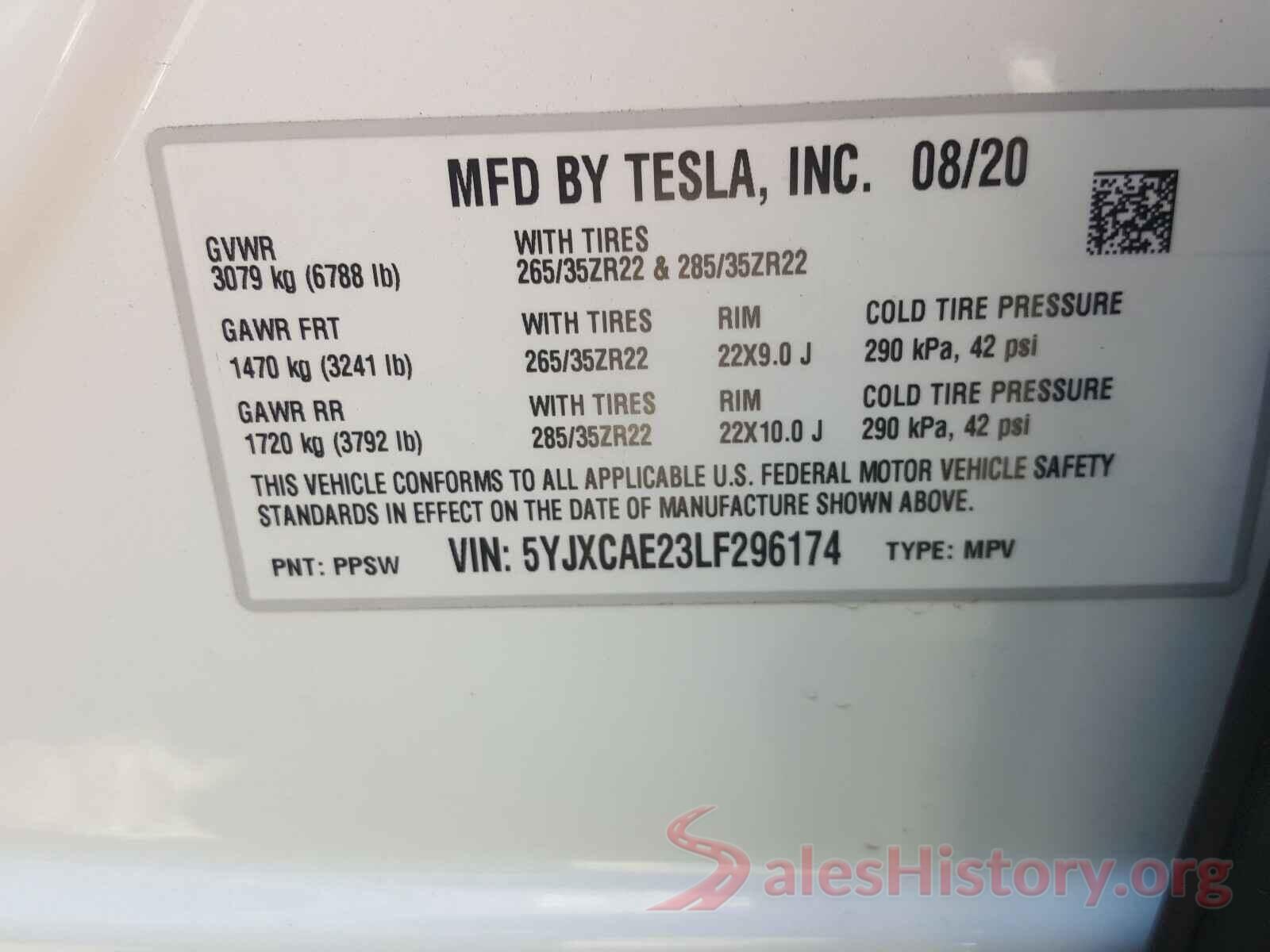 5YJXCAE23LF296174 2020 TESLA MODEL X