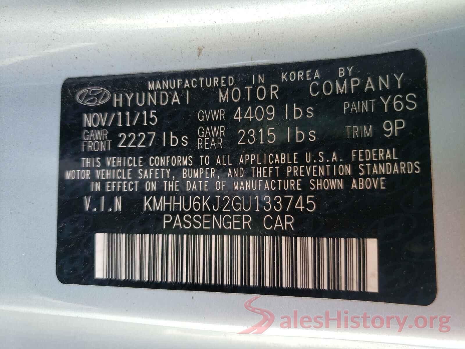 KMHHU6KJ2GU133745 2016 HYUNDAI GENESIS