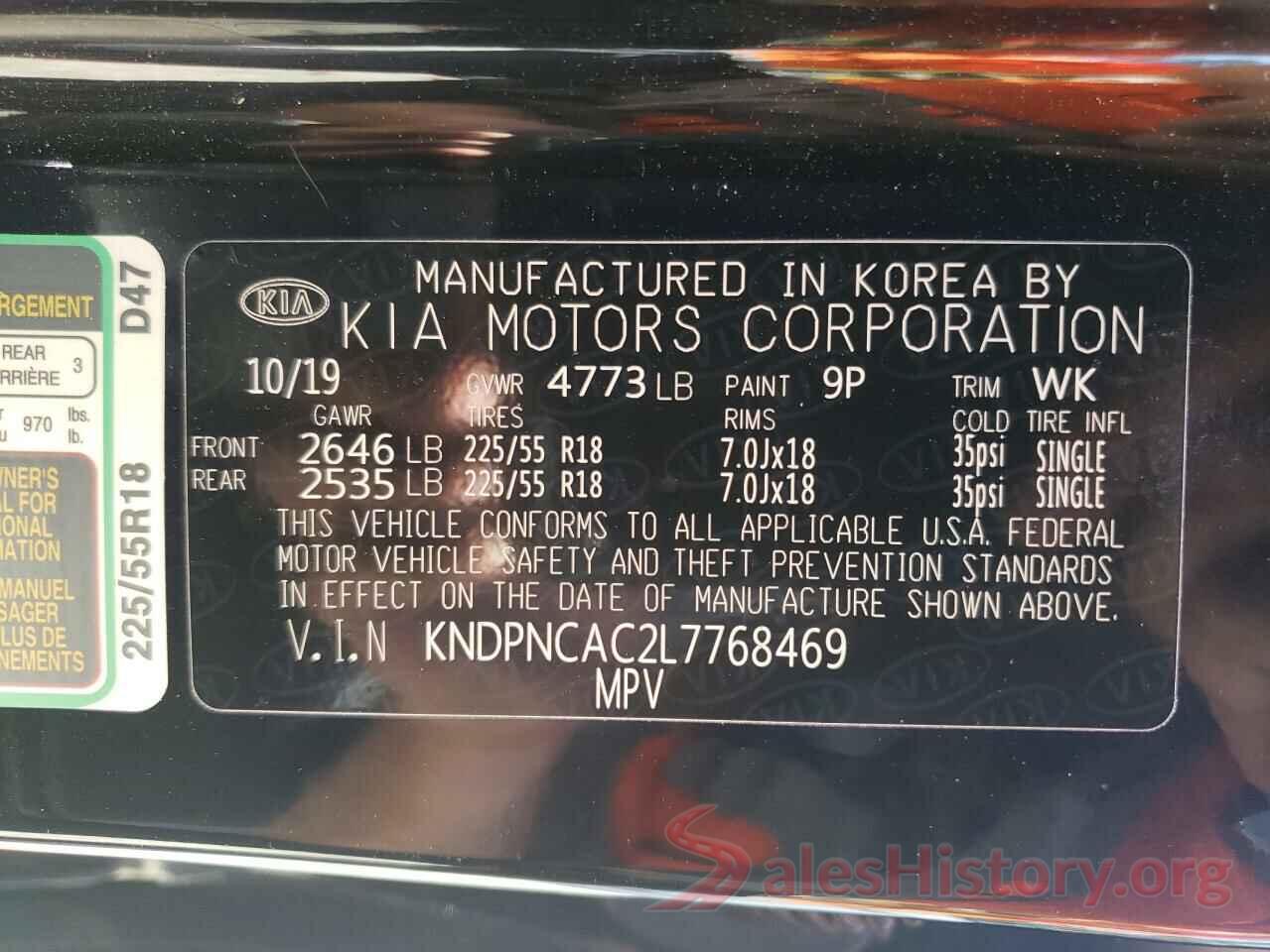 KNDPNCAC2L7768469 2020 KIA SPORTAGE