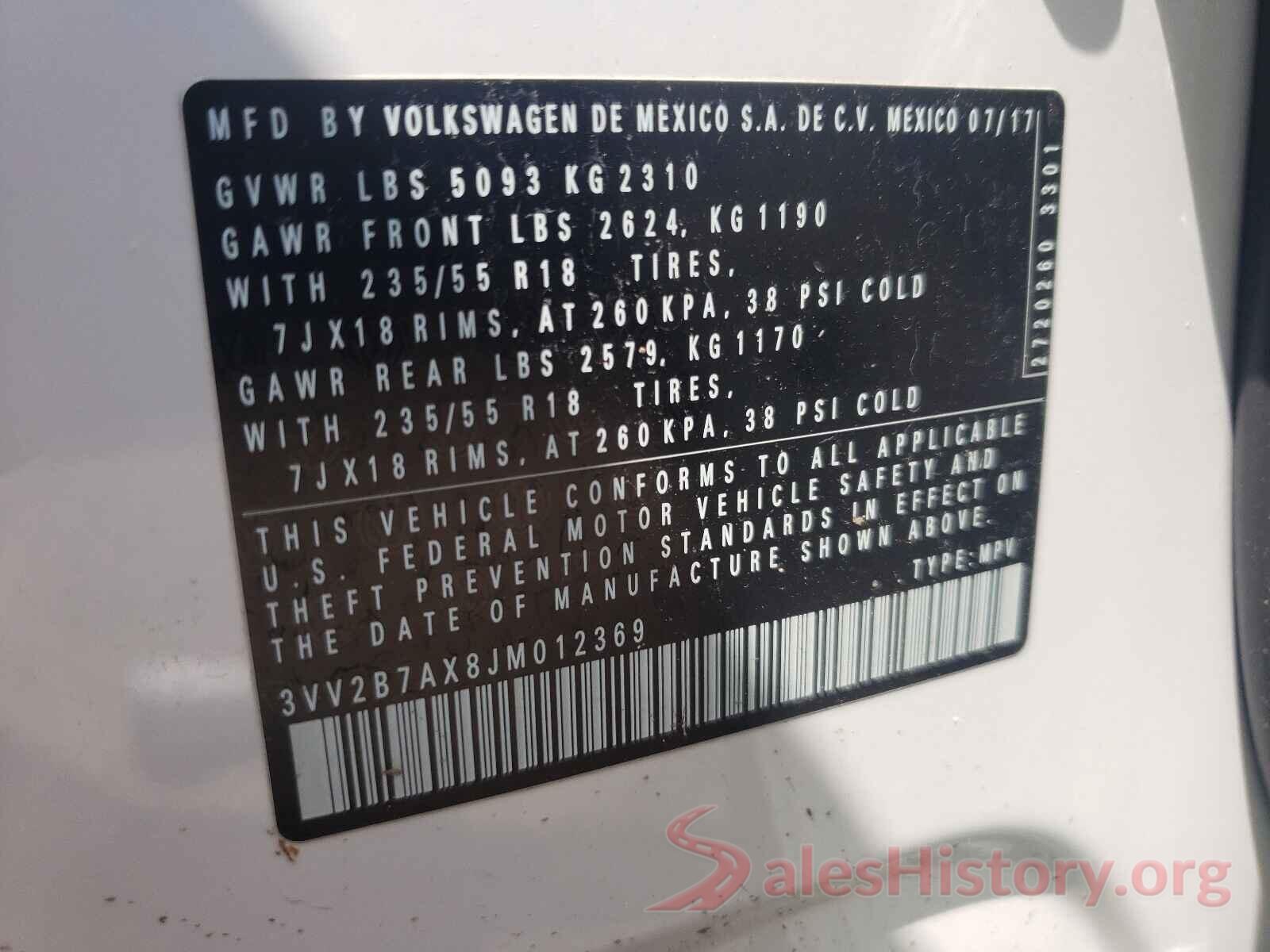 3VV2B7AX8JM012369 2018 VOLKSWAGEN TIGUAN