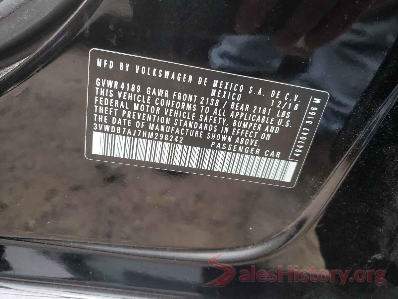 3VWDB7AJ7HM298242 2017 VOLKSWAGEN JETTA