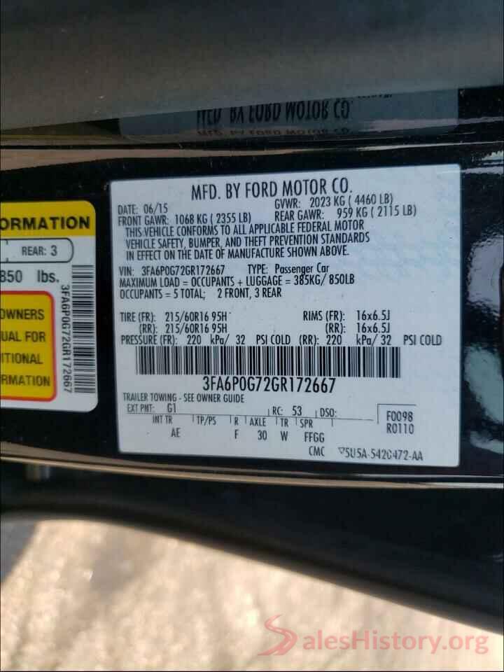 3FA6P0G72GR172667 2016 FORD FUSION