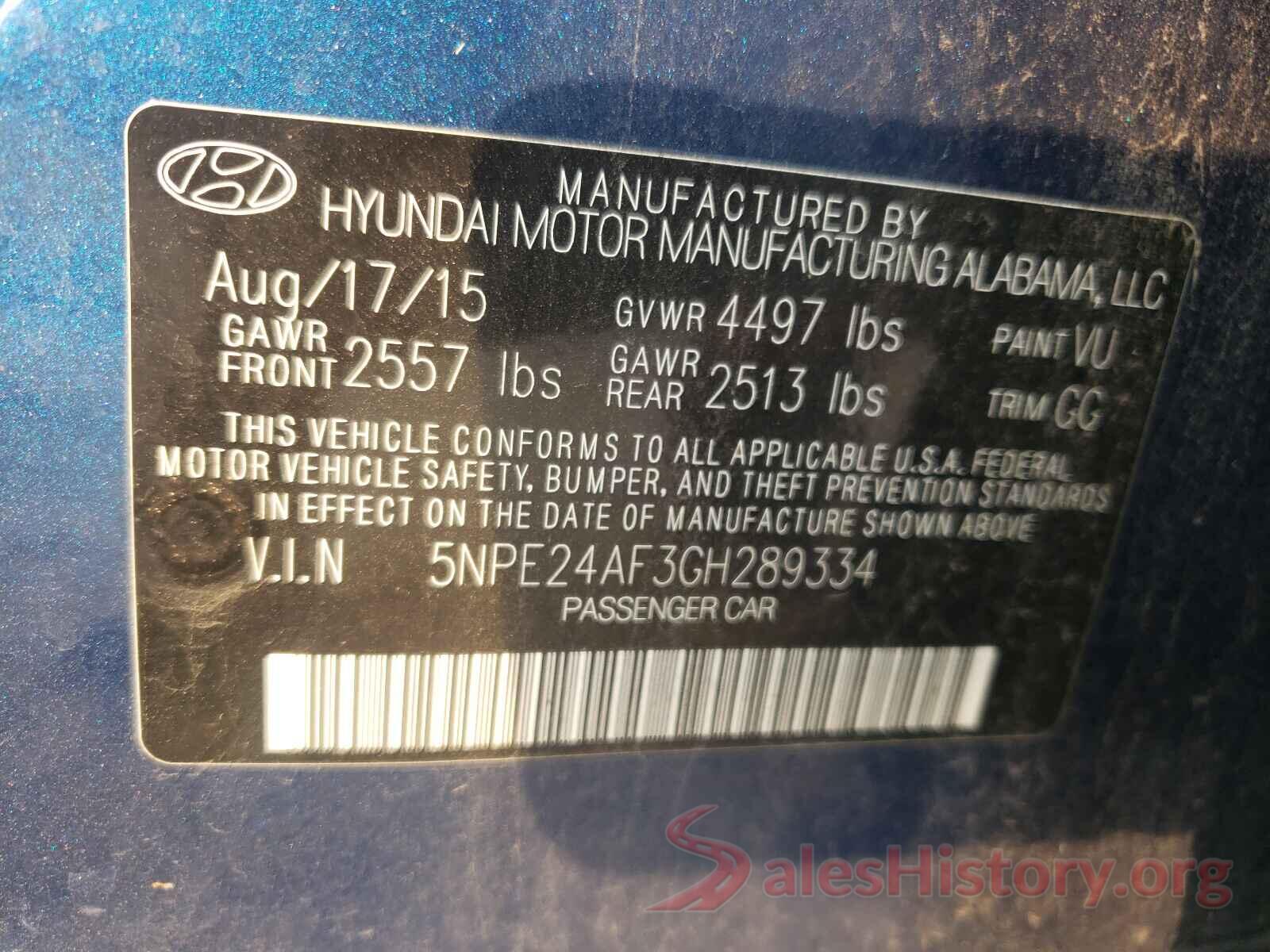 5NPE24AF3GH289334 2016 HYUNDAI SONATA