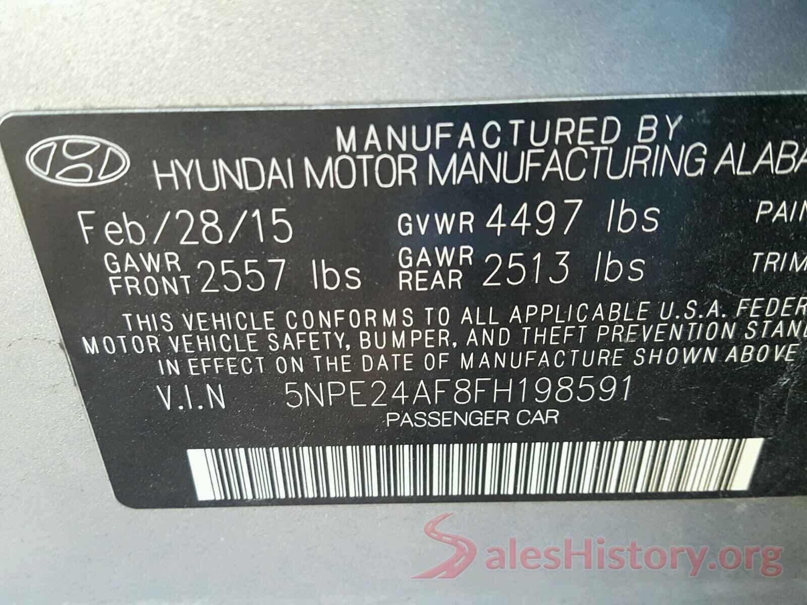 5NPE24AF8FH198591 2015 HYUNDAI SONATA