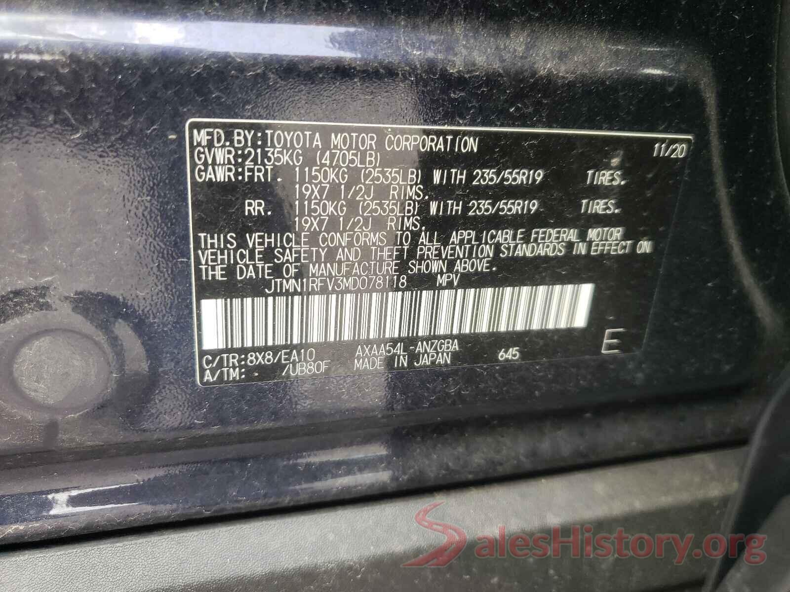 JTMN1RFV3MD078118 2021 TOYOTA RAV4