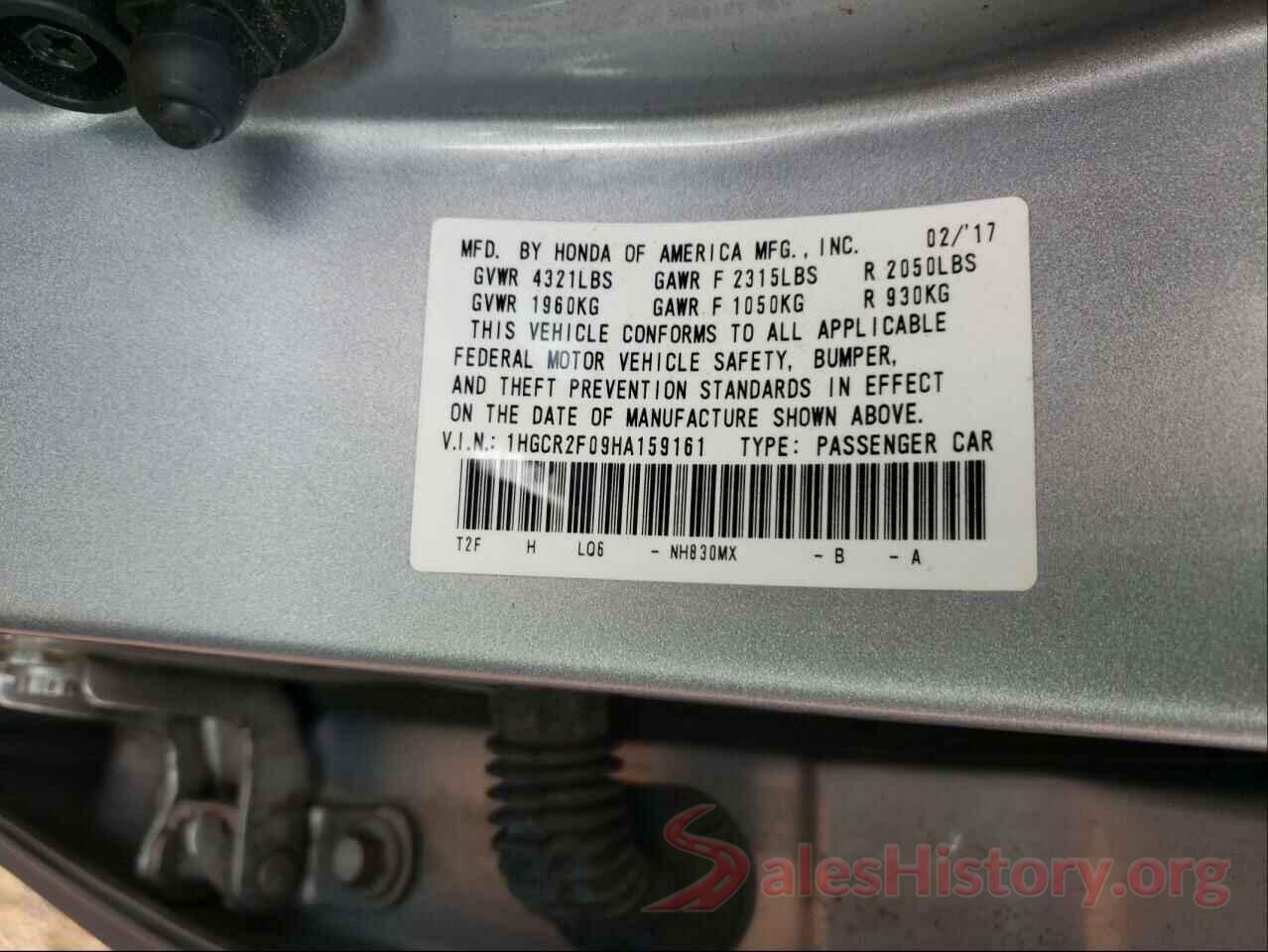 1HGCR2F09HA159161 2017 HONDA ACCORD