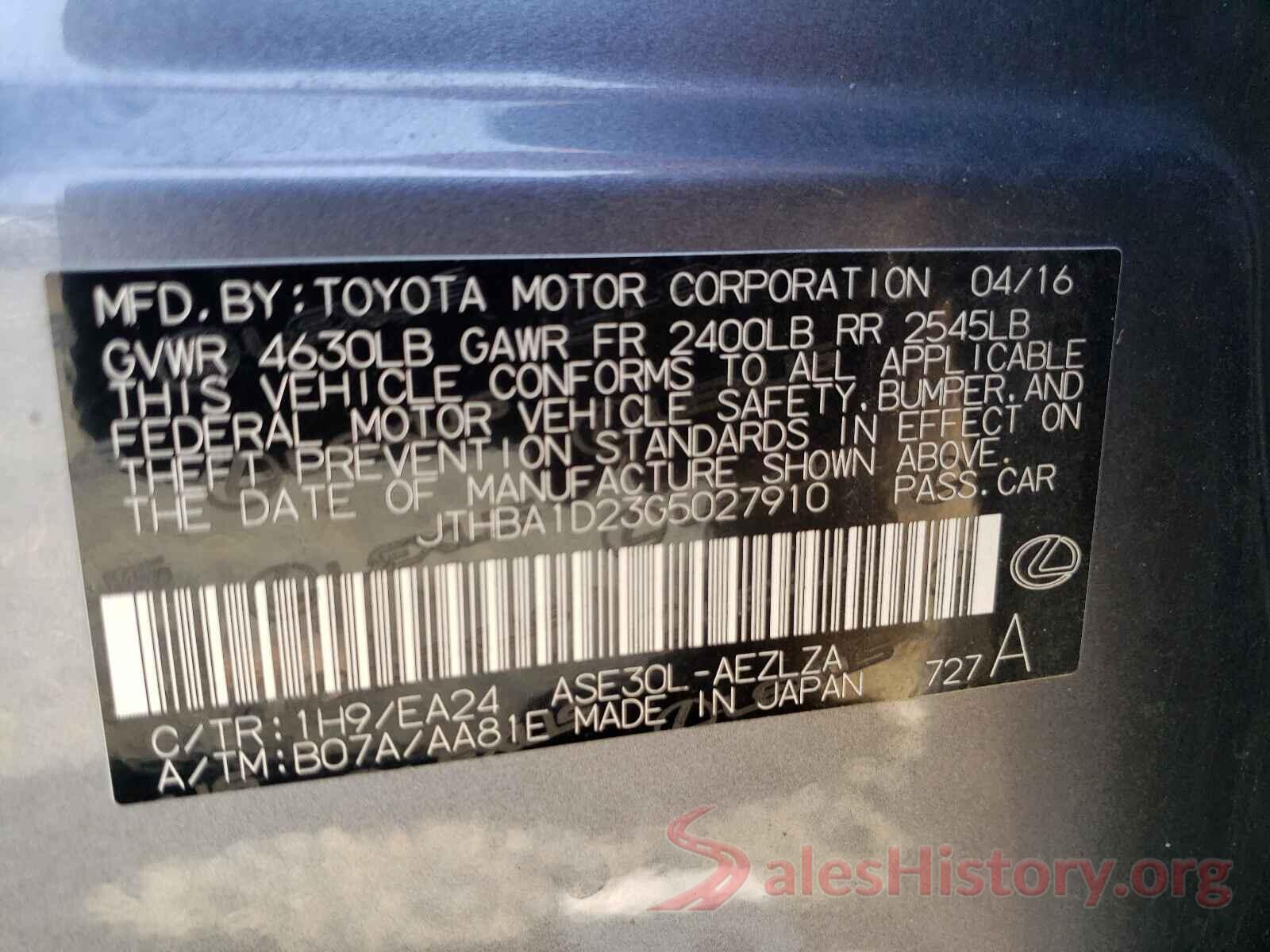 JTHBA1D23G5027910 2016 LEXUS IS