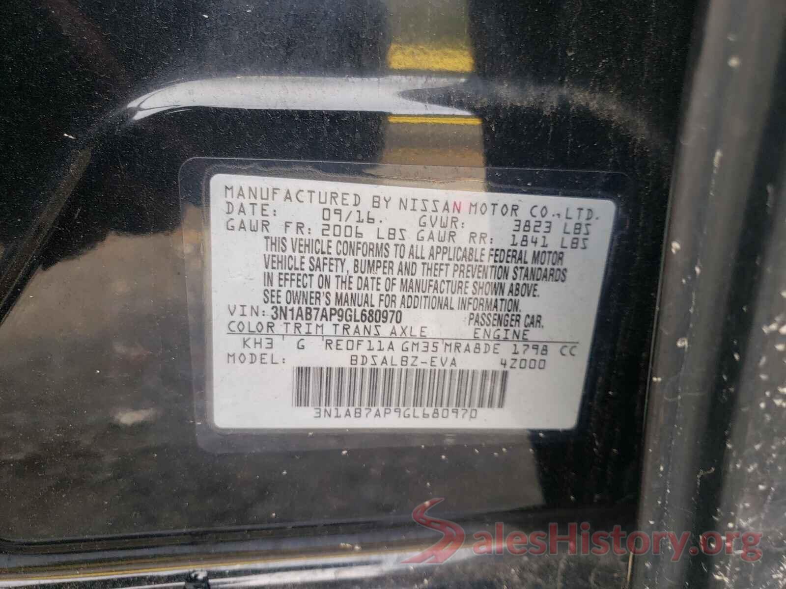 3N1AB7AP9GL680970 2016 NISSAN SENTRA