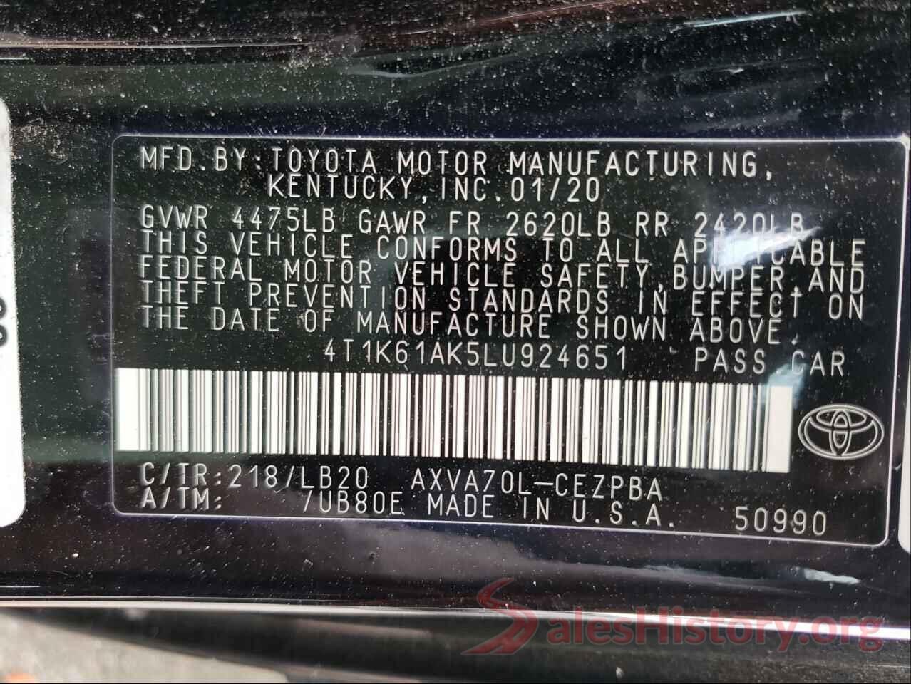 4T1K61AK5LU924651 2020 TOYOTA CAMRY