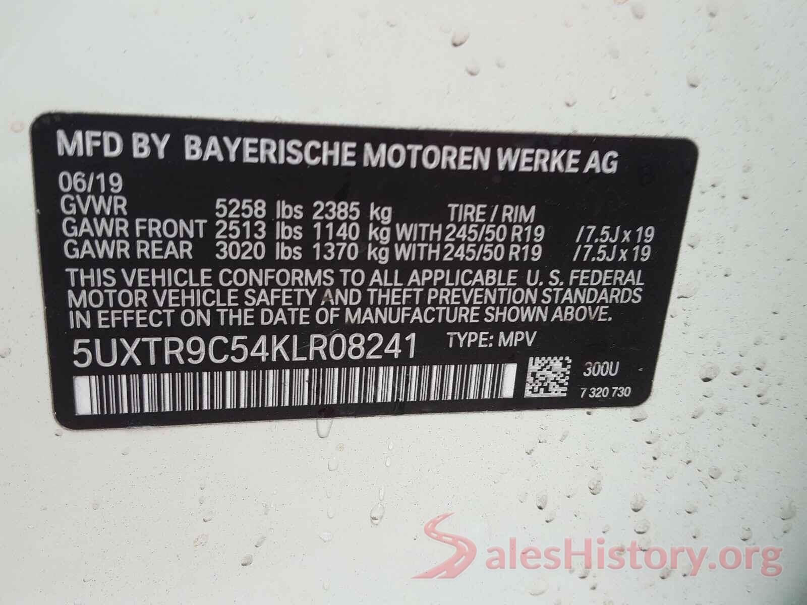 5UXTR9C54KLR08241 2019 BMW X3