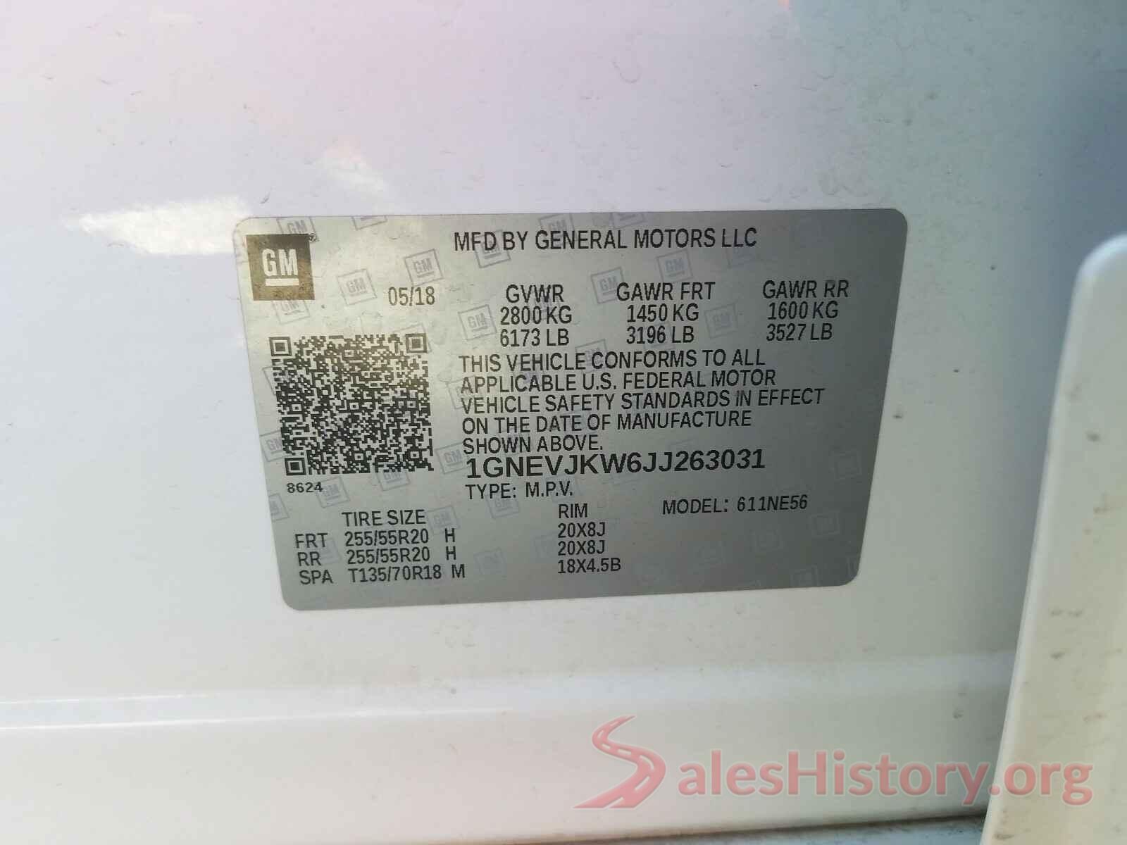 1GNEVJKW6JJ263031 2018 CHEVROLET TRAVERSE