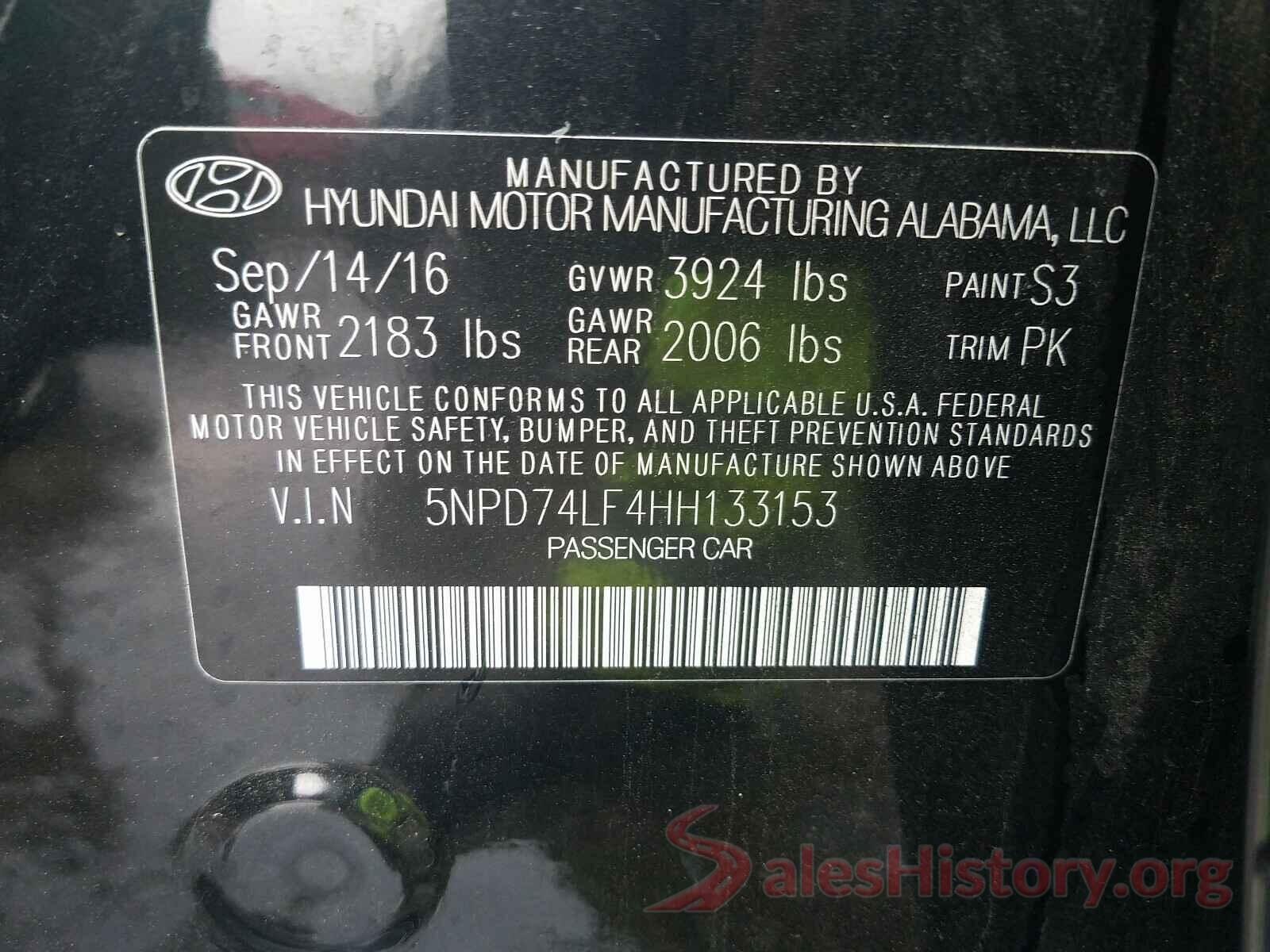 5NPD74LF4HH133153 2017 HYUNDAI ELANTRA