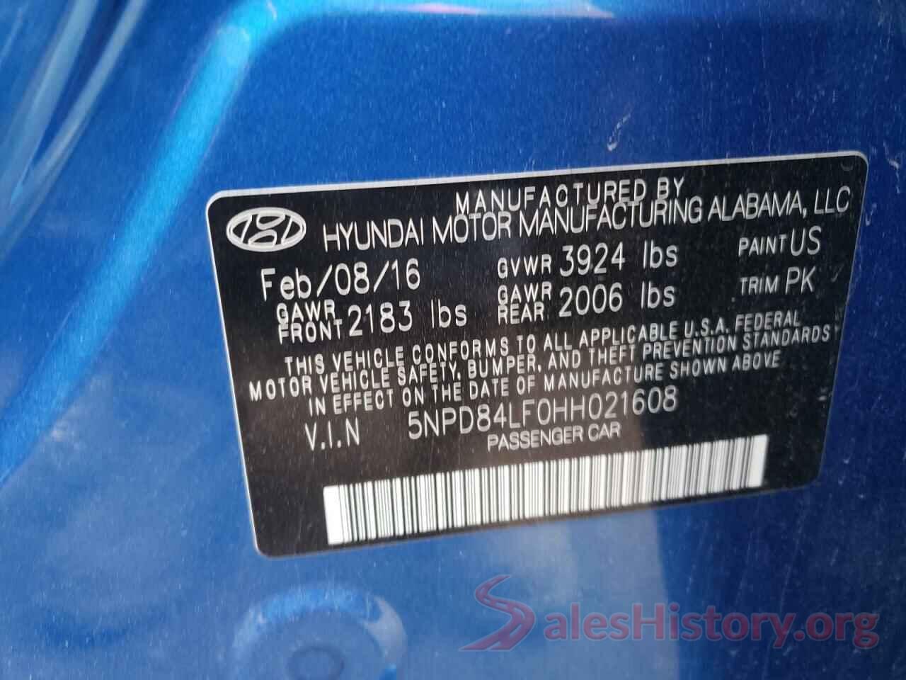 5NPD84LF0HH021608 2017 HYUNDAI ELANTRA