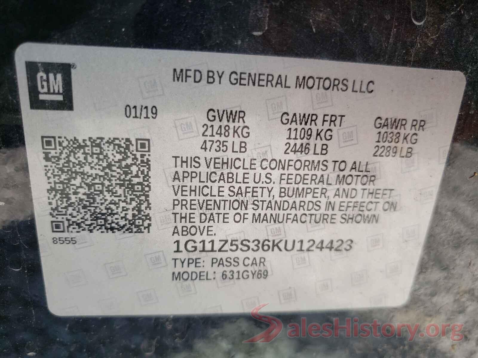 1G11Z5S36KU124423 2019 CHEVROLET IMPALA