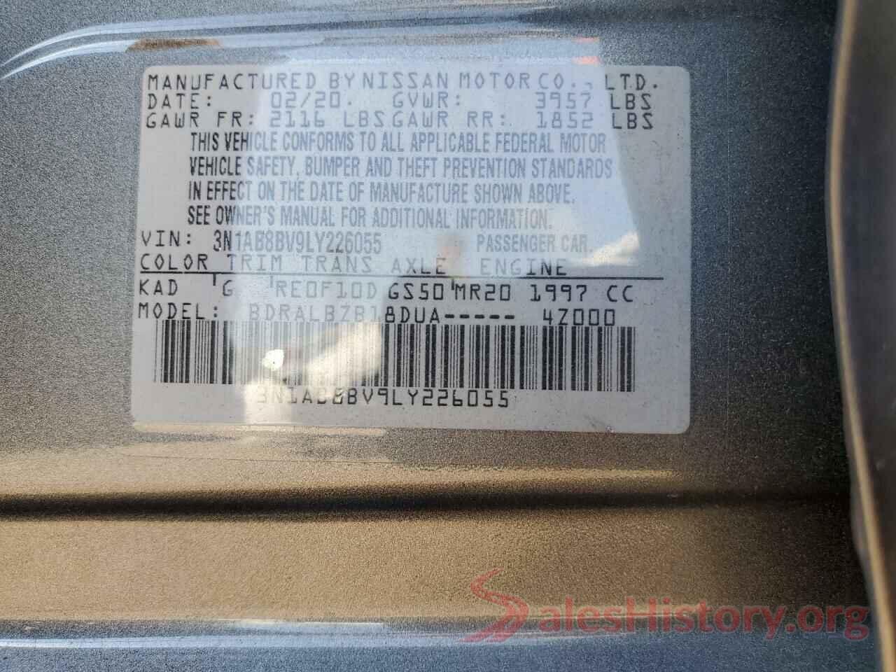 3N1AB8BV9LY226055 2020 NISSAN SENTRA