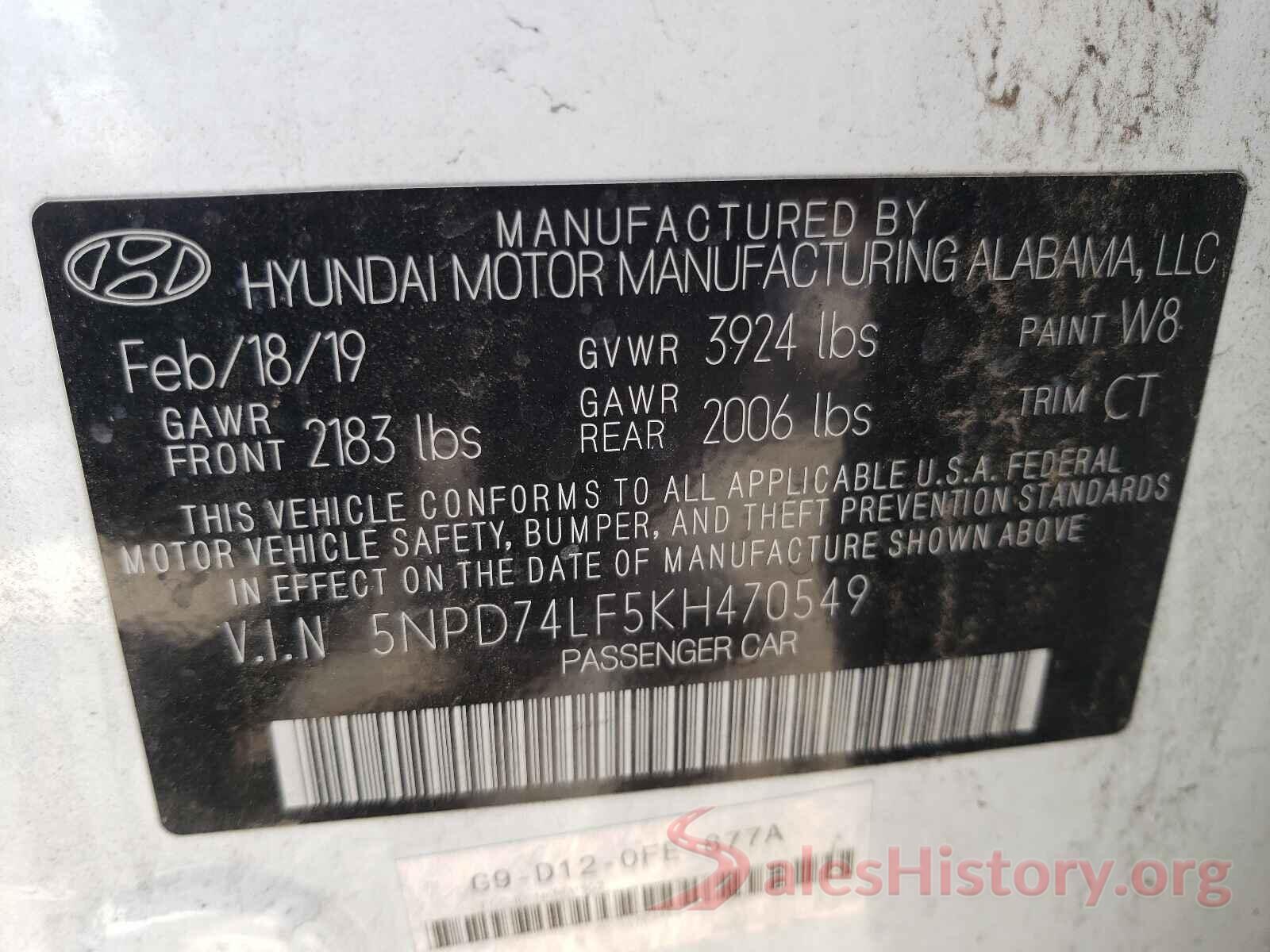 5NPD74LF5KH470549 2019 HYUNDAI ELANTRA