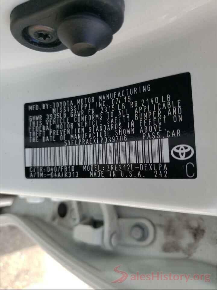 5YFEPRAEXLP039706 2020 TOYOTA COROLLA