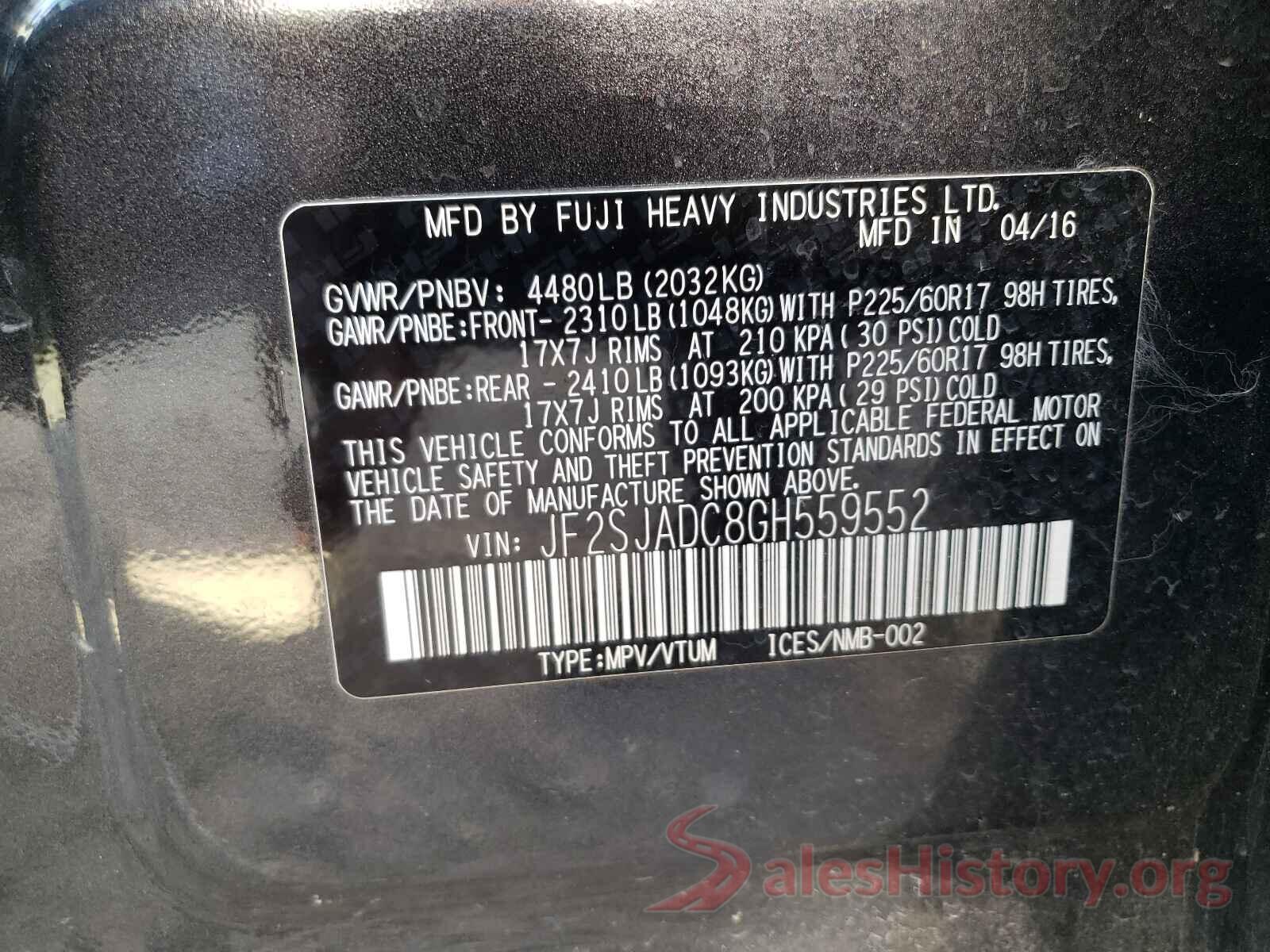 JF2SJADC8GH559552 2016 SUBARU FORESTER