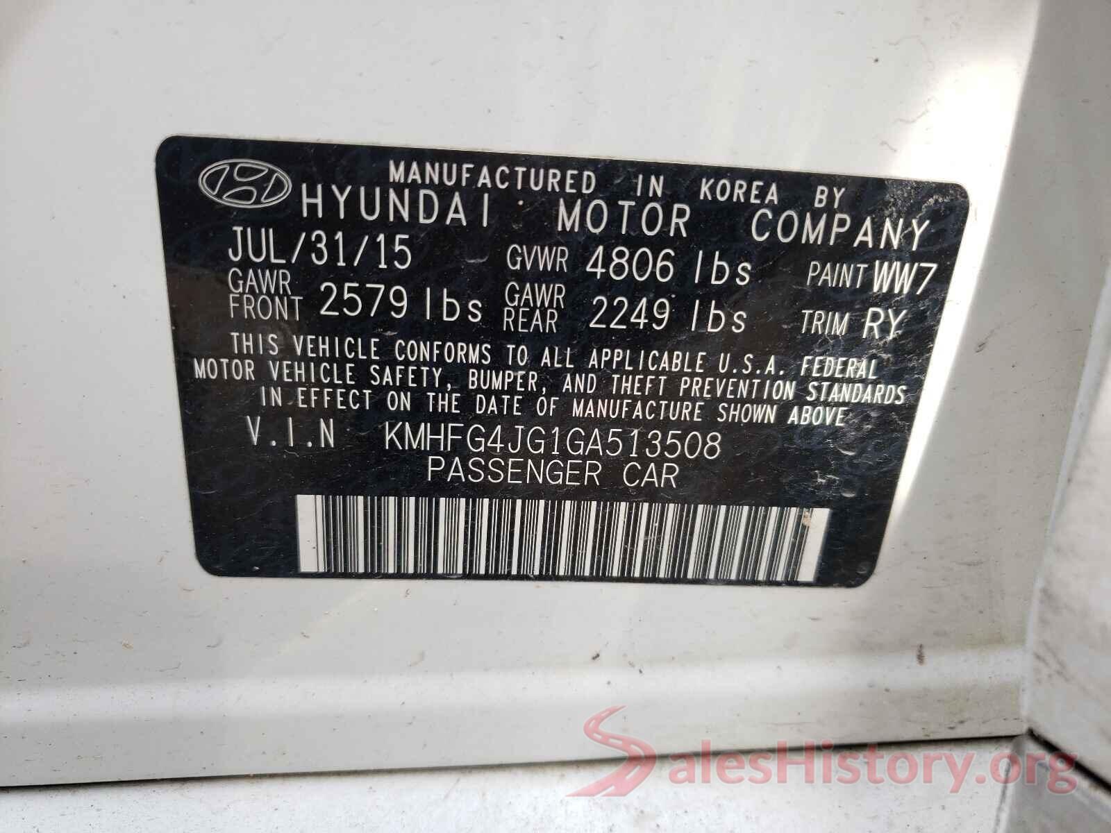 KMHFG4JG1GA513508 2016 HYUNDAI AZERA