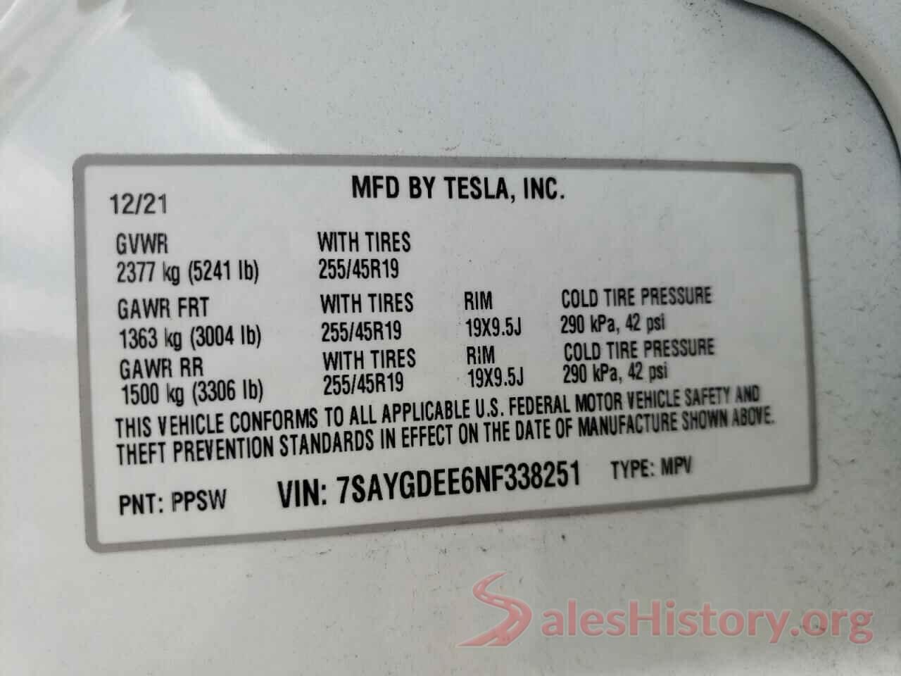 7SAYGDEE6NF338251 2022 TESLA MODEL Y