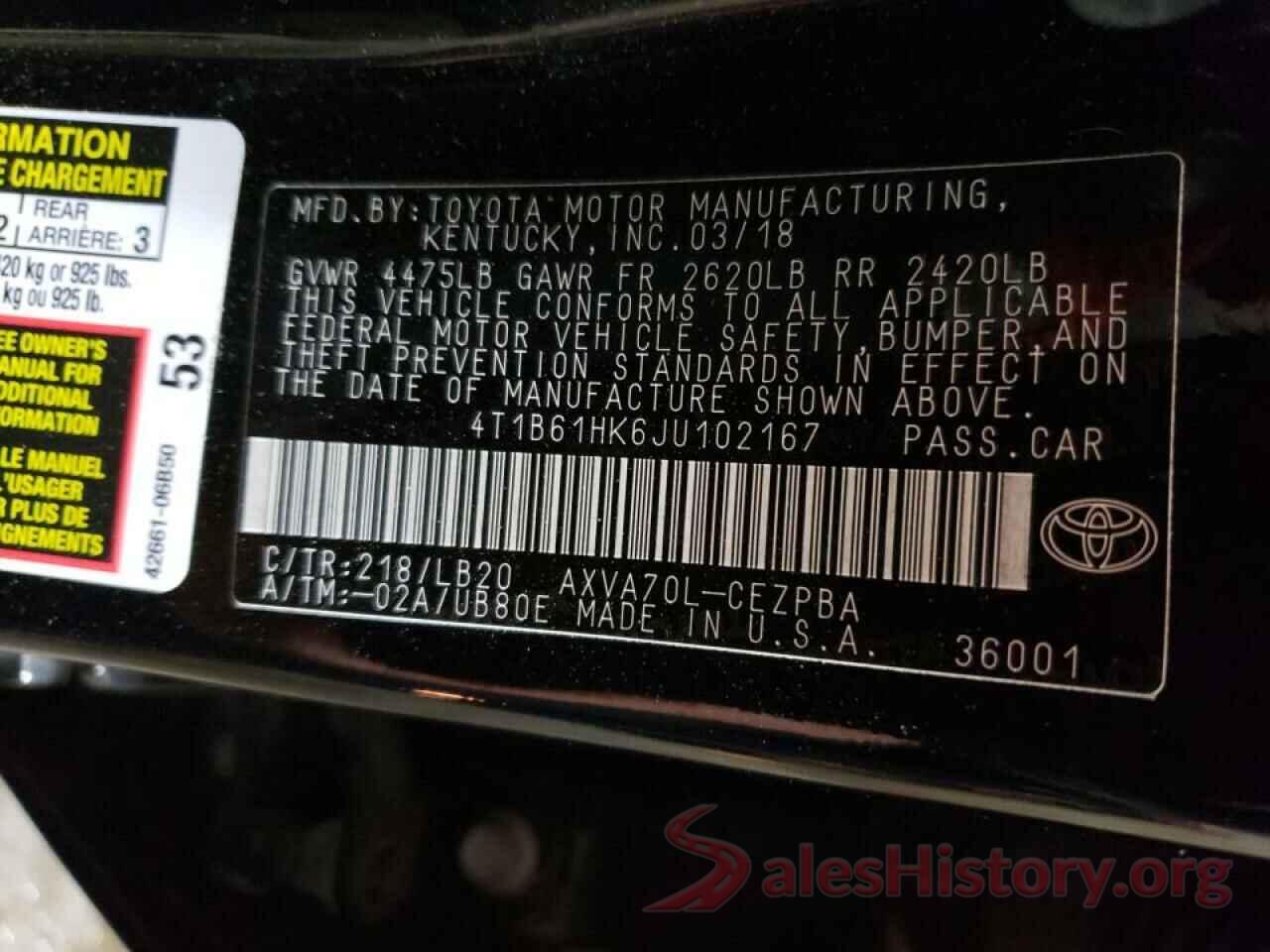 4T1B61HK6JU102167 2018 TOYOTA CAMRY