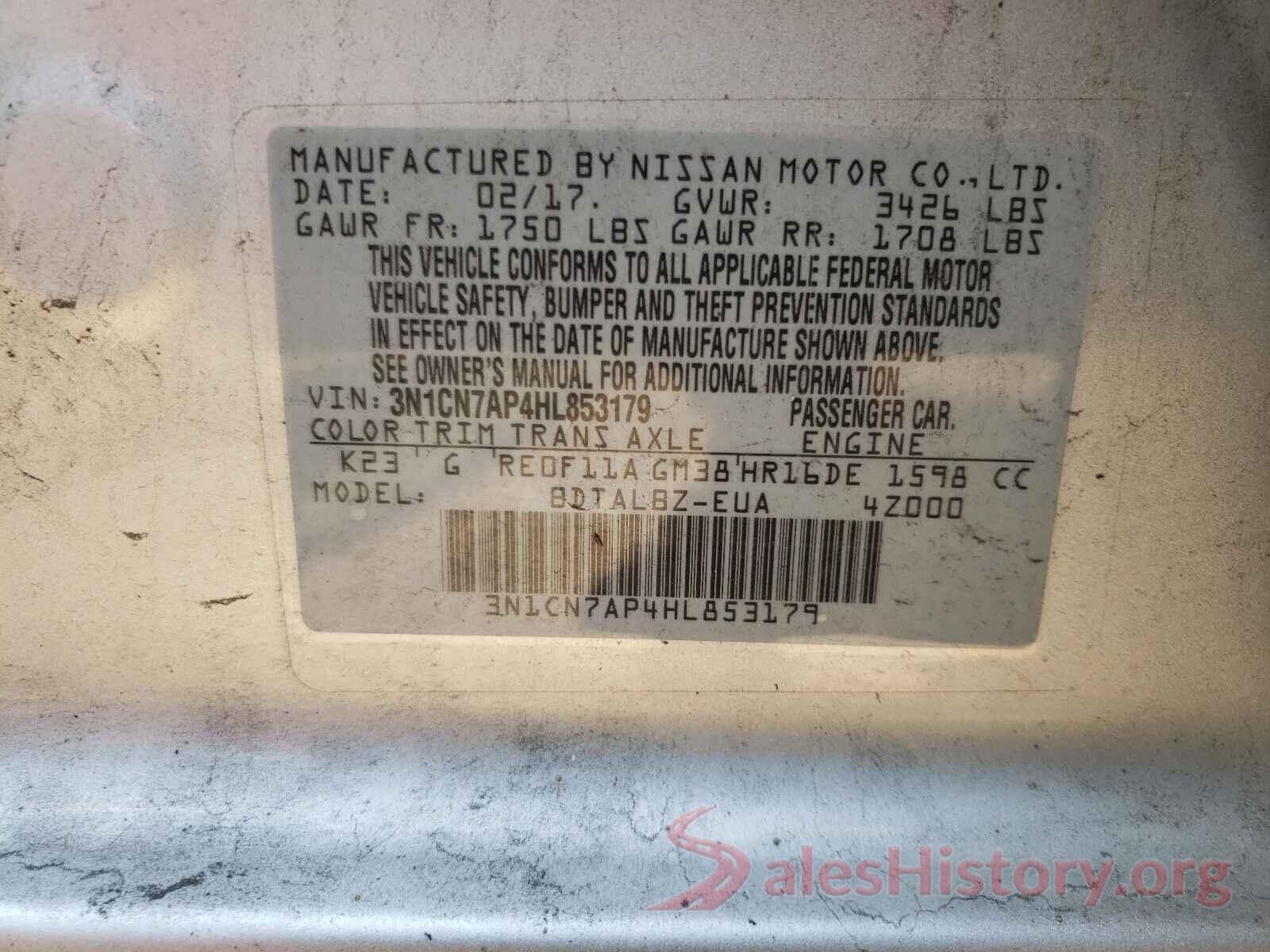 3N1CN7AP4HL853179 2017 NISSAN VERSA