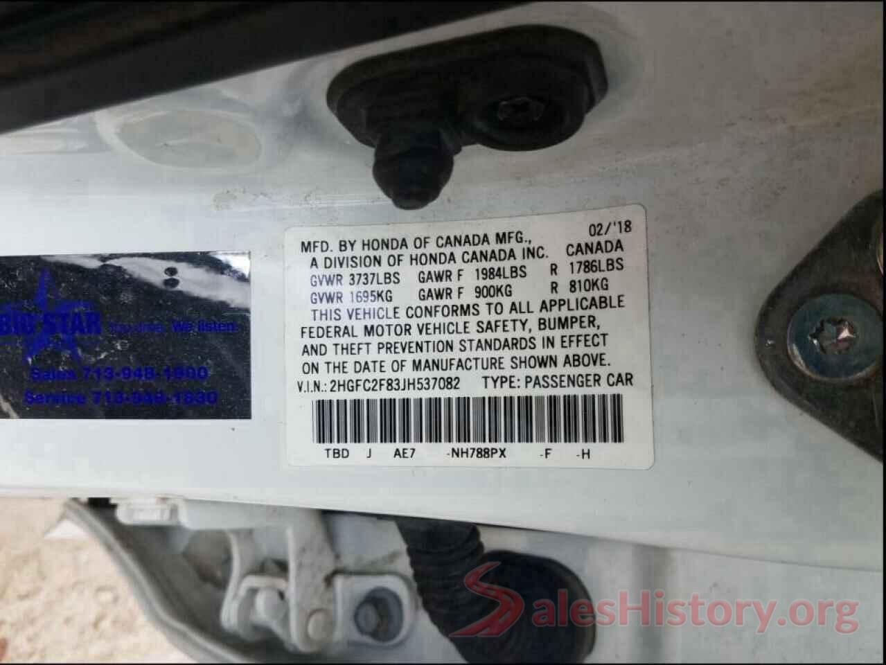 2HGFC2F83JH537082 2018 HONDA CIVIC