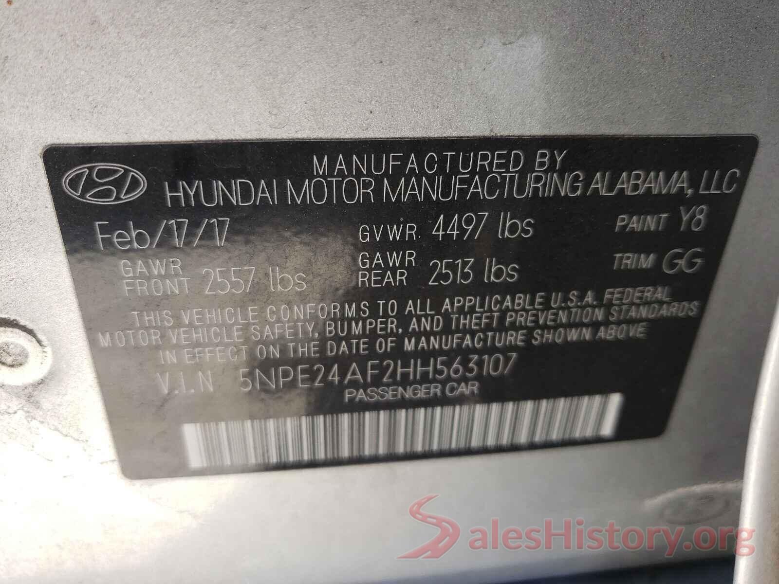 5NPE24AF2HH563107 2017 HYUNDAI SONATA