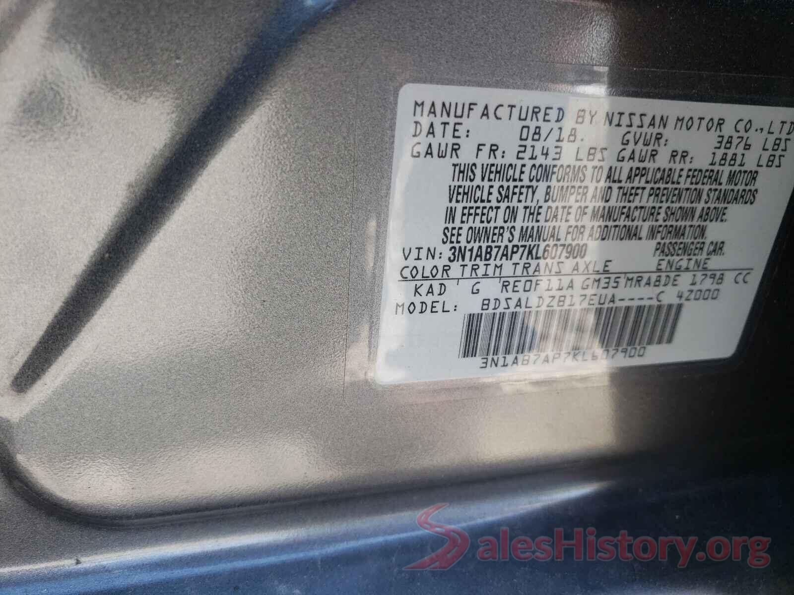 3N1AB7AP7KL607900 2019 NISSAN SENTRA