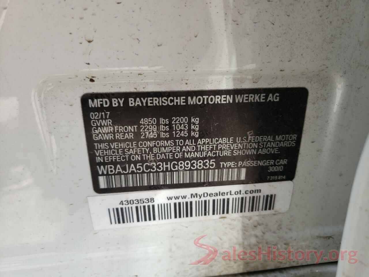 WBAJA5C33HG893835 2017 BMW 5 SERIES