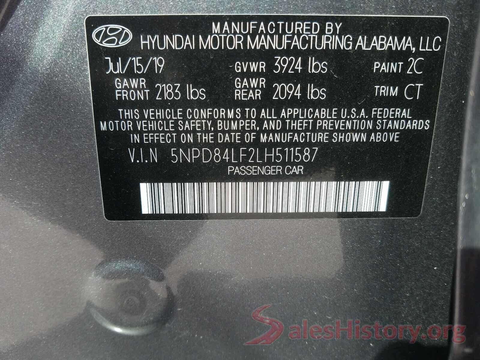 5NPD84LF2LH511587 2020 HYUNDAI ELANTRA