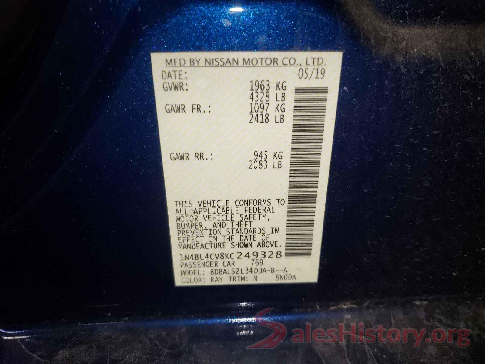 1N4BL4CV8KC249328 2019 NISSAN ALTIMA