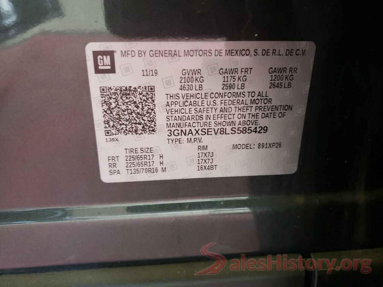 3GNAXSEV8LS585429 2020 CHEVROLET EQUINOX