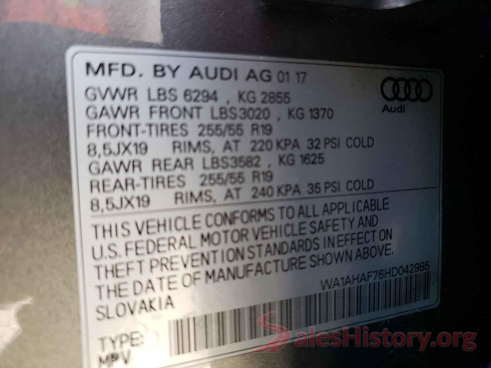 WA1AHAF76HD042985 2017 AUDI Q7