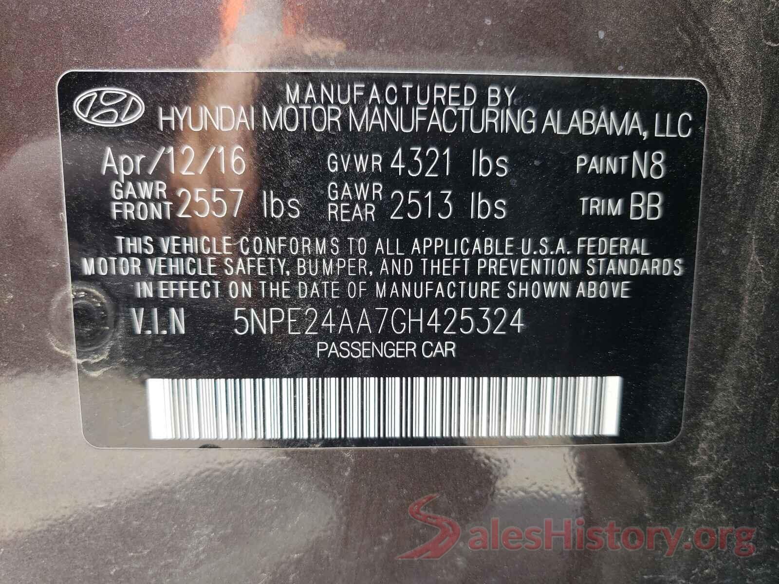 5NPE24AA7GH425324 2016 HYUNDAI SONATA