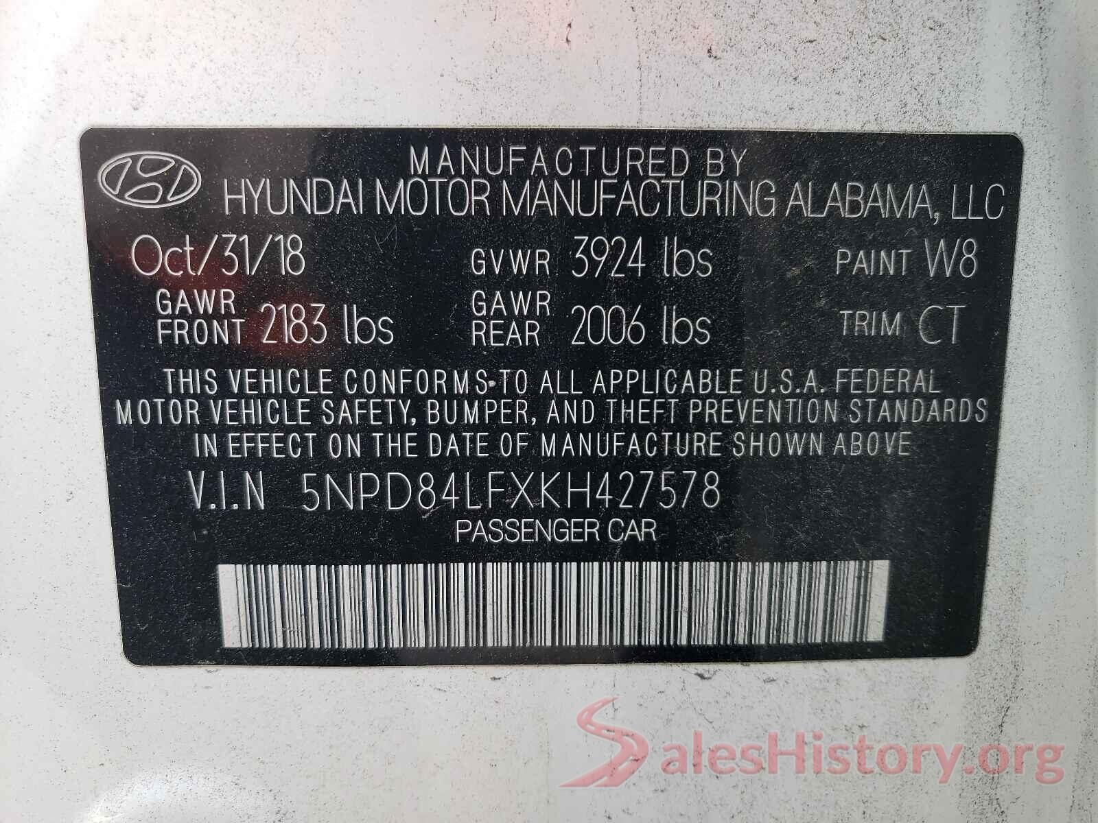 5NPD84LFXKH427578 2019 HYUNDAI ELANTRA