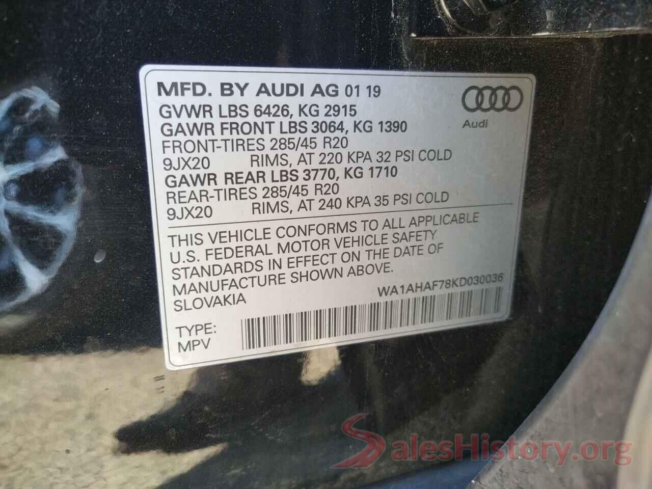 WA1AHAF78KD030036 2019 AUDI Q7