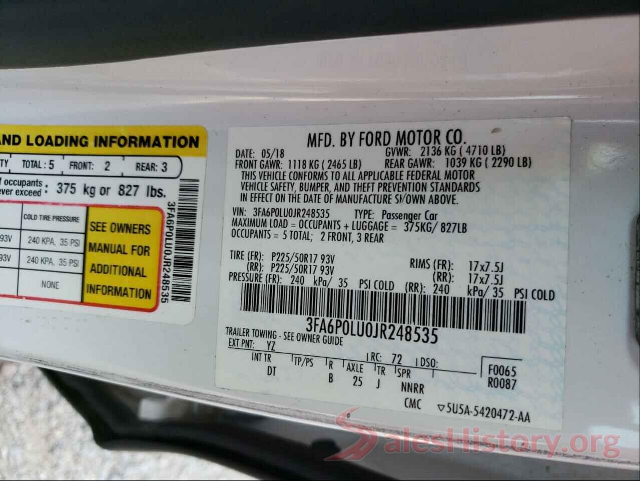 3FA6P0LU0JR248535 2018 FORD FUSION