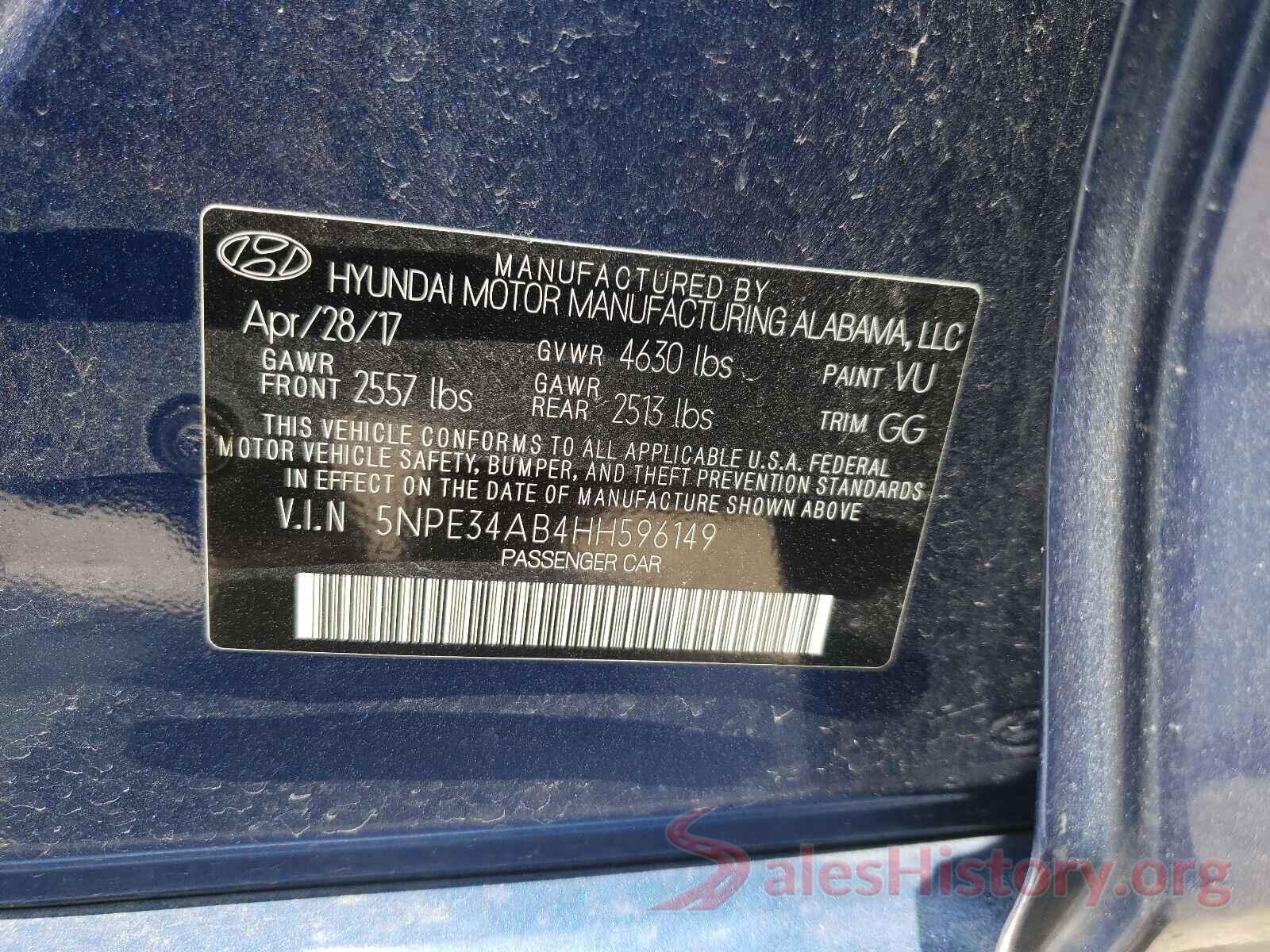 5NPE34AB4HH596149 2017 HYUNDAI SONATA