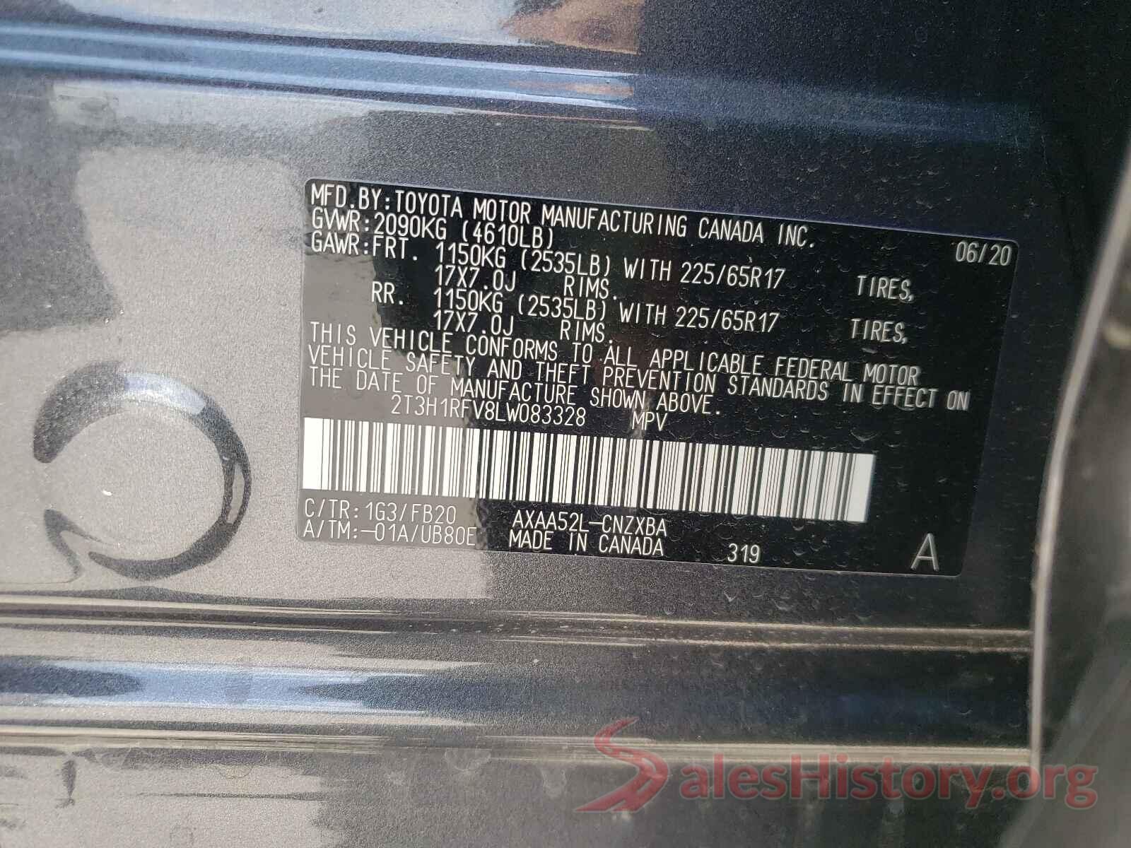 2T3H1RFV8LW083328 2020 TOYOTA RAV4