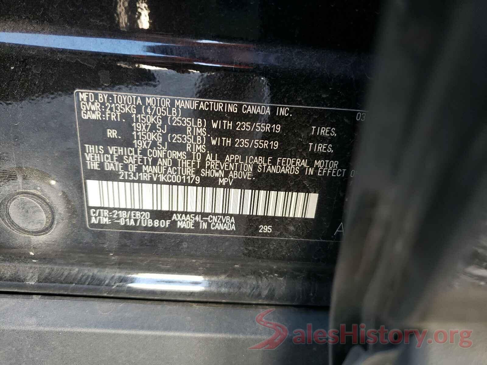 2T3J1RFV1KC001179 2019 TOYOTA RAV4