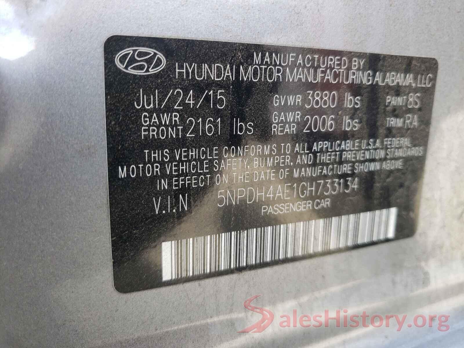 5NPDH4AE1GH733134 2016 HYUNDAI ELANTRA