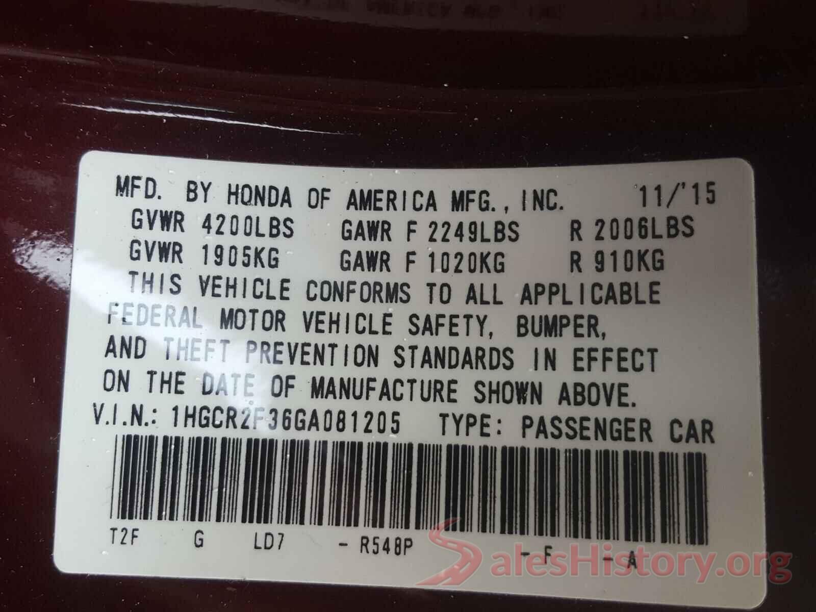 1HGCR2F36GA081205 2016 HONDA ACCORD