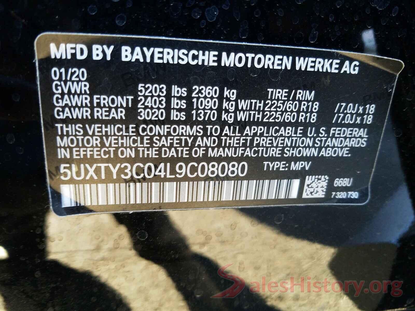 5UXTY3C04L9C08080 2020 BMW X3