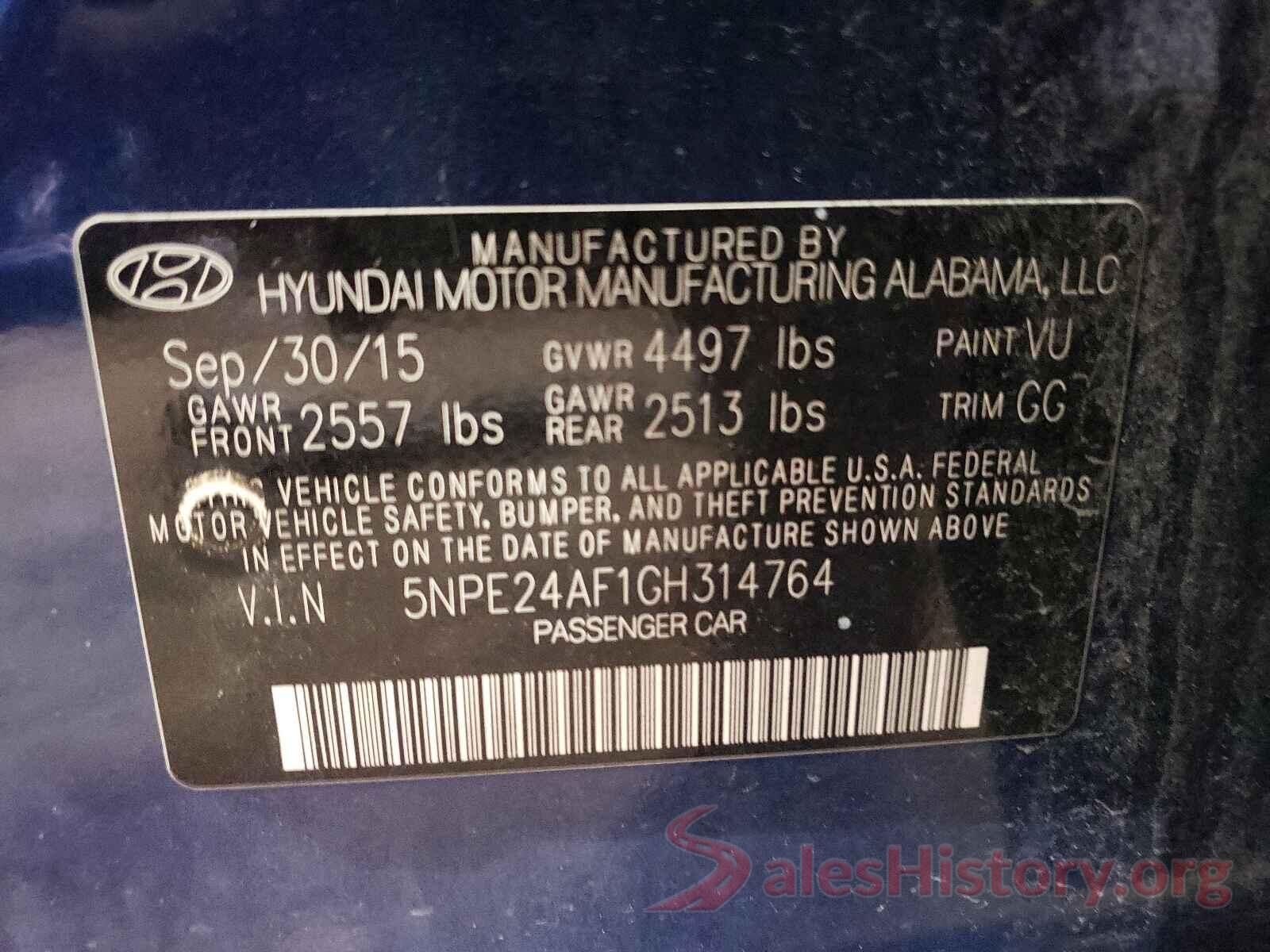 5NPE24AF1GH314764 2016 HYUNDAI SONATA