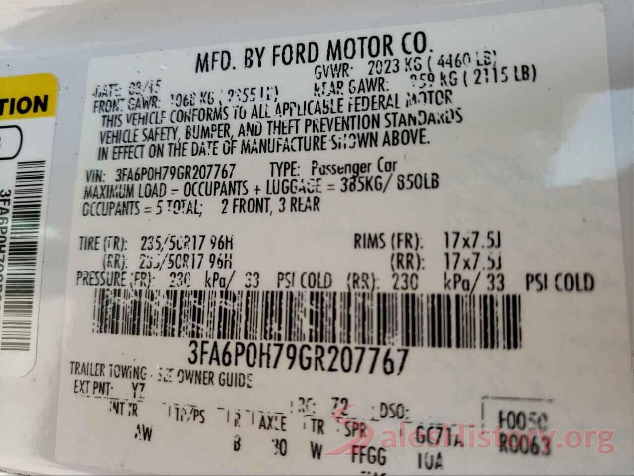 3FA6P0H79GR207767 2016 FORD FUSION