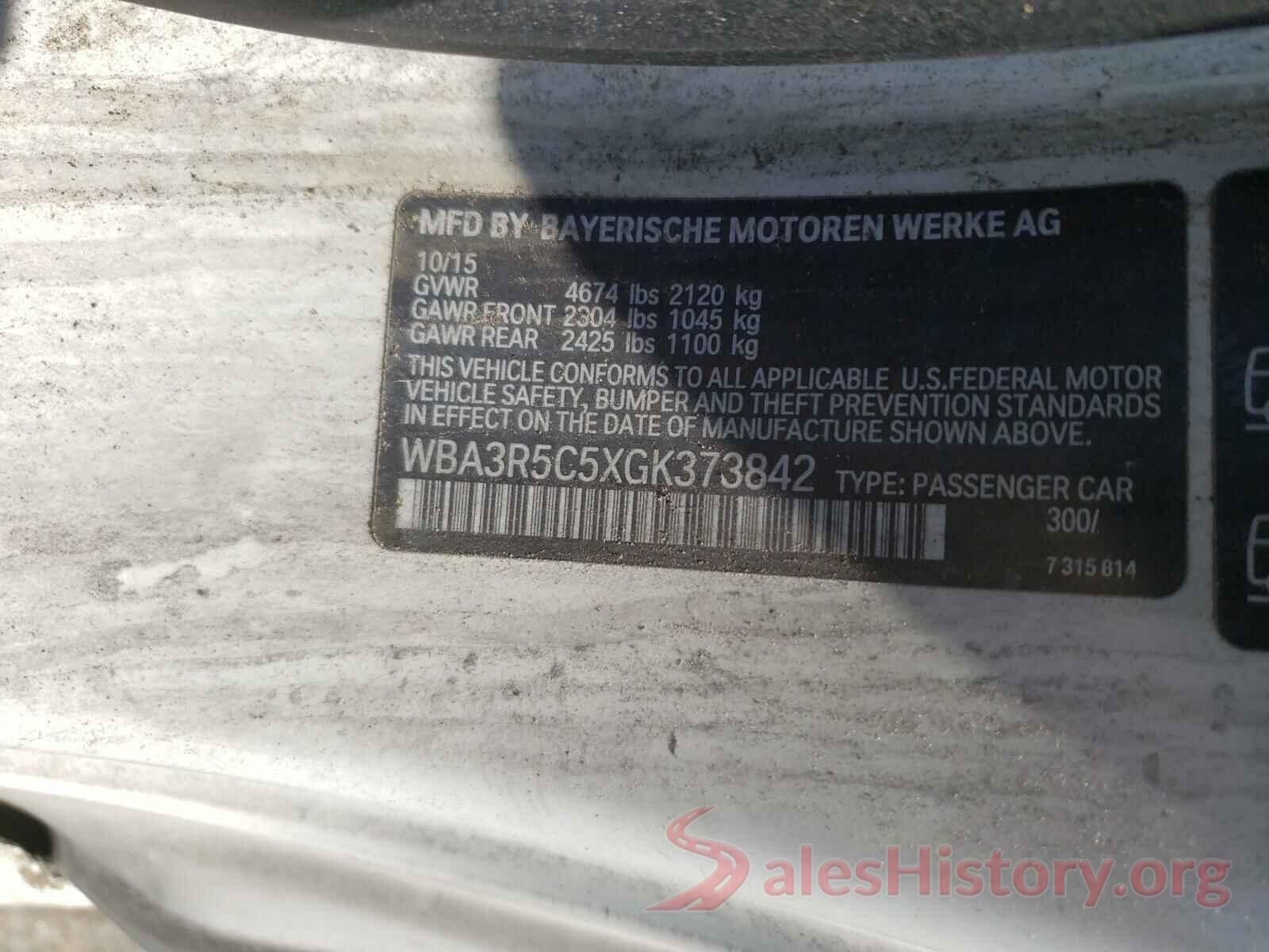 WBA3R5C5XGK373842 2016 BMW 4 SERIES